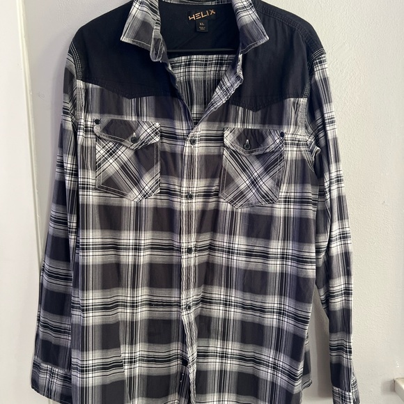 Helix Other - Helix Western Black and Gray Plaid Men's Shirt